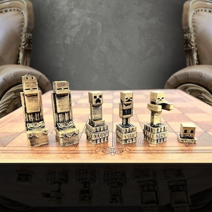 Metal Minecra Personalized Chess Set With Chess Board Minecra Adventure Chess Set | Customizations Available
