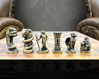 Metal Dragon Chess Set With Chessboard  Dragon Figure Chess Set | Customizations Available