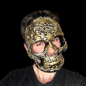 Embroidered Skull Full Face Cosplay Mask Pattern Skull Halloween Costume Mask | Customizable Color Option