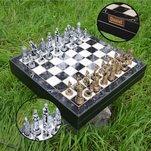 Gift Metal Chess Set with Chessboard - Personalized Name Plate Selection Available | FuMe Limited Series