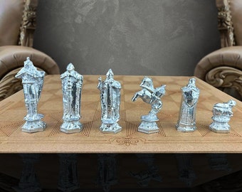 Metal Harr Pot Wizard Personalized Chess Set With Chess Board  Wizard Knight Chess Set | Customizations Available | Black & Silver