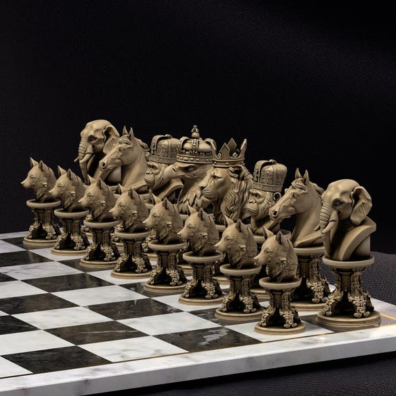 3D Animals Chess Set: Forest Animal Figure STL File Format Digital