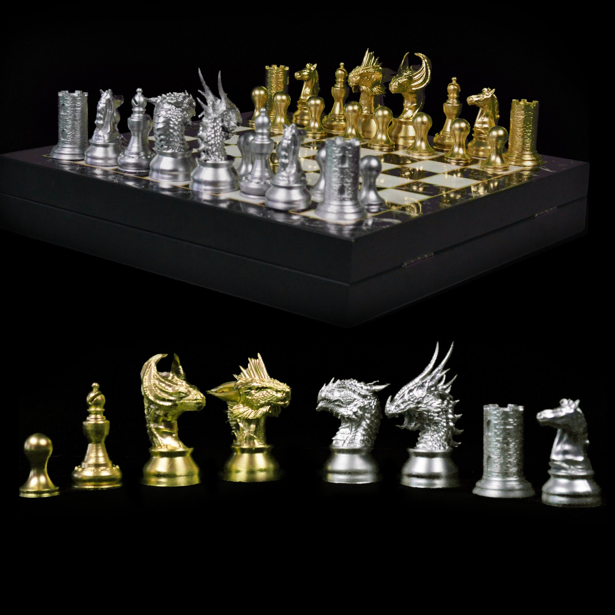 Medieval Fairy Fantasy Chess Board Game Set 3D Woodland Platform Resin  Pewter