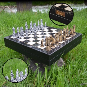 Custom Metal Chess Set with Chessboard - Personalized Name Plate Selection Available | FuMe Limited Series