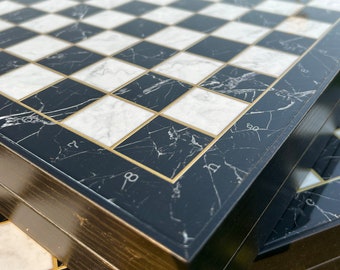 Marble Chess Board Storage Box Marble Design Chessboard With Chest 14.1 X 14.1 Inches Chessboard