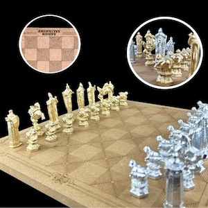 Metal Wizard Chess Set with Chessboard - Personalized Name Plate Selection Available | Gold & Silver
