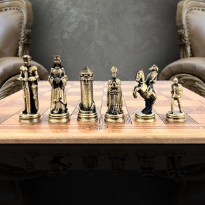 Metal Luxury Crusade French Chess Set With Chess Board Knight Themed Chess Set | Customizations Available
