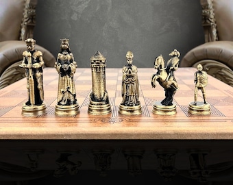 Metal Luxury Crusade French Chess Set With Chess Board Knight Themed Chess Set | Customizations Available