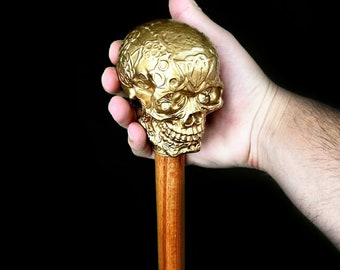 Skull  Walking Stick Hand Carved Wizard Stick Hiking Skull Walking Stick  Color Personalized Selection