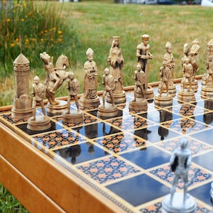 Premium Metal English Chess Set with Chessboard - Personalized Name Plate Selection Available