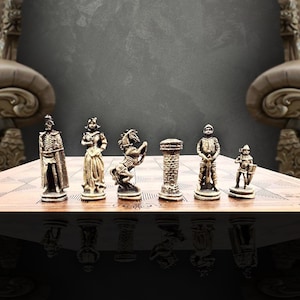 Metal British Age Historical Chess Set With Chess Board Knight Chess Set | Customizations Available