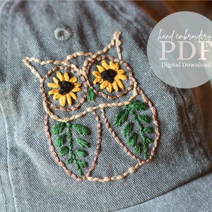 PDF Pattern, Floral Embroidery, Beginner Embroidery, Owl Embroidery Pattern, Embroidery PDF, Digital PDF, Hand Drawn Embroidery Pattern