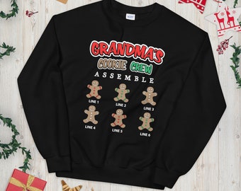 Personalize Grandma Christmas Sweatshirt, Grandma Cookie Crew Assemble Sweatshirt, Mom's Christmas Sweatshirt
