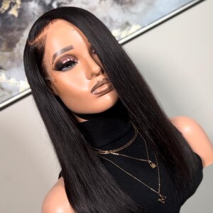 ディープサイドパートロングボブカスタムグルーレス、バージンヘア、すぐに着用できる人毛ウィッグ