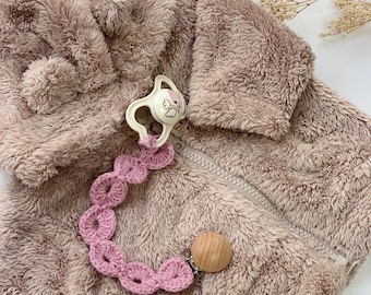 Soother clip crochet pacifier strap dummy clip newborn gift baby shower handmade gift scalloped style baby accessory