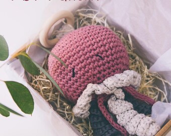 jellyfish Crochet pattern baby rattle toy jelly fish baby shower gift crochet pattern animal toy amigurumi pattern