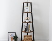 Corner Shelf, 5-Tier Ladder Bookshelf, Plant Stand, Wood Look Accent Bookcase Furniture with Metal Frame, for Home and Office,Rustic Brown