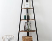 Industrial Corner Ladder Shelf, 5-Tier Bookcase A-Shaped Utility Display Organizer Plant Flower Stand Storage Rack, Rustic Brown