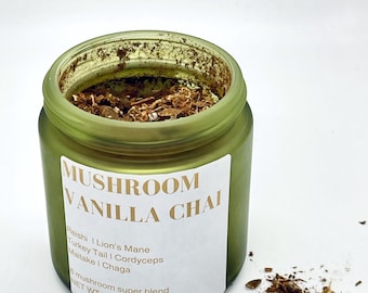 Té Chai de Vainilla y Hongos / Mezcla de Cordyceps Chai con 6 Hongos Funcionales / Té Chai Gourmet Energizante de Hojas Sueltas / 113 g (20-24 Tazas)