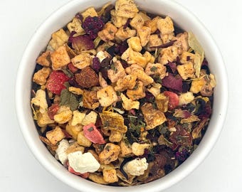 Dragonfruit Papaya Herbal Tea | Tropical Loose Leaf Fruit Tea Blend | Caffiene Free Iced Tea or Hot Tea | Wellness Gift | 4oz (20-24 Cups)