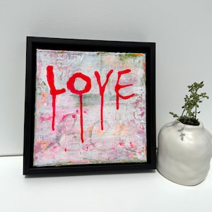 Original colorful abstract artwork, small painting with frame, hand-painted artwork, vibrant wall art, ready to hang painting, Love painting