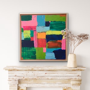 Abstract canvas picture - Abstract painting - 60 x 60 cm - Acrylic painting - Squares - colorful art - including frame - Geometric - Color field