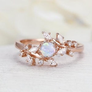 Ethiopian Opal Engagement Ring, Leaf Wedding Ring, Opal Promise Ring ...