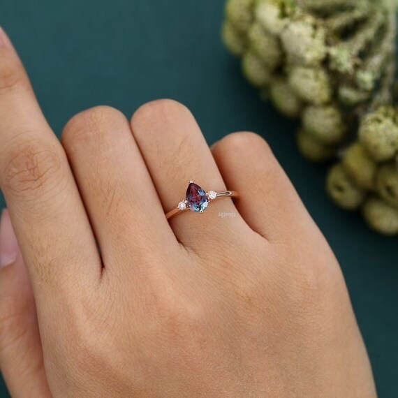 Natural Alexandrite Ring Pear Alexandrite Ring 14k Gold Ring