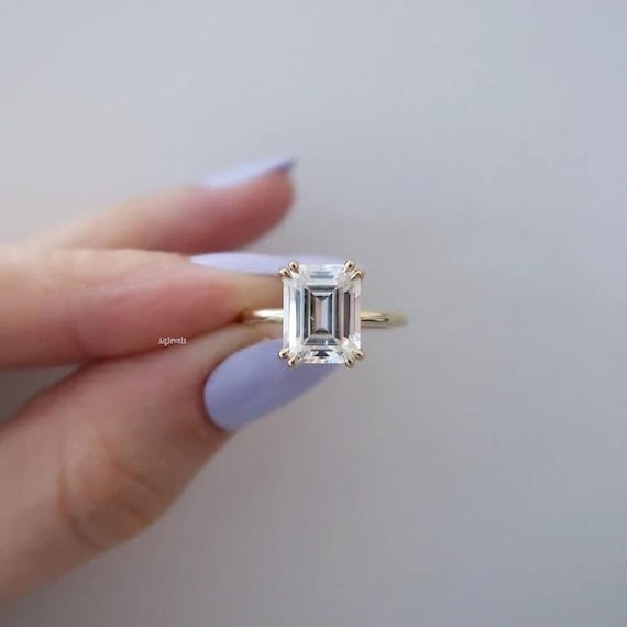 2 Carat Emerald Cut 14k Yellow Gold Diamond Engagement Ring
