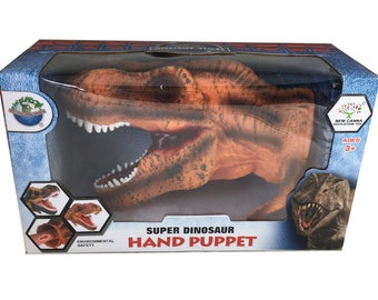 Large T-rex Dinosaur Hand Puppet Realistic Details Jurassic Dino Easter Present for Boys Girls Kids & Adults Gift Boxed 10"