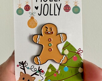 Angry gingerbread man enamel pin| Christmas pins| Christmas brooch| gifts for her| gifts for him|stockings fillers| funny gifts|