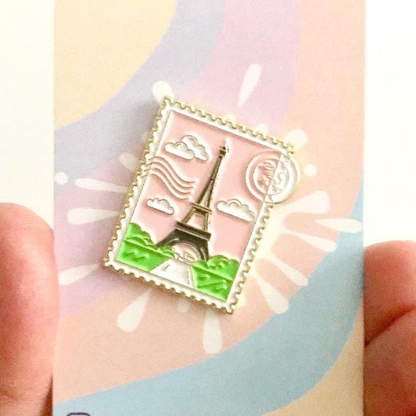 Eiffel Tower stamp lapel pin for travelers