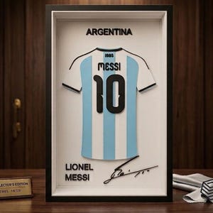 Lionel Messi Argentina 3D Printed Jersey Frame – Premium Desktop Football Decor, Soccer Fan Gift, Layered World Cup Finals WallArt Display