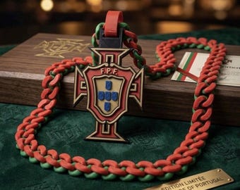 Portugal World Cup FPF 3D Printed Necklace & Pendant – Red Green or Black Chain – Handmade Football Jewelry – Fan Gift Inspired by Ronaldo