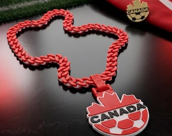 Canada World Cup Soccer 3D Printed Necklace & Pendant – Red White Football Chain – Handmade Fan Jewelry – Limited Edition Gift
