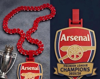 Arsenal Fan Necklace – 3D Printed Premier League Champions 2025/26 Pendant – Red Chain Football Gift - Gunners COYG