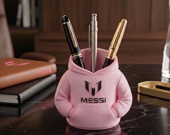 3D Printed Messi Hoodie Pencil Holder • Soccer Desk Organizer • Fan Gift