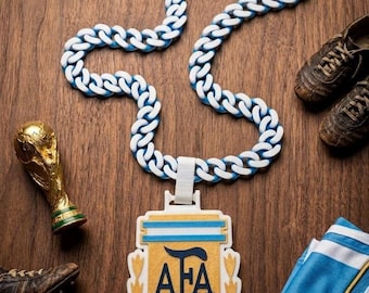 Argentina AFA World Cup 3D Printed Necklace & Pendant – Football Chain – Handmade Soccer Jewelry – Gift for Supporters- La Albiceleste