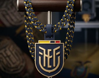 Ecuador La Tricolor Crest Necklace – 3D Printed Football Pendant – Lightweight Ecuador Fan Jewelry – Gift for Soccer Lovers – World Cup Swag