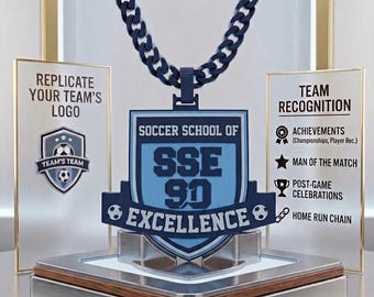 Custom 3D Printed with your Team Logo Pendant & Chain – Sports Award, MVP Gift, Player Recognition Necklace, Home run celebration, Coach