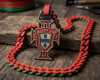 Portugal FPF World Cup Pendant Necklace- 3D Printed – Red/Green or Black/Gold Chain