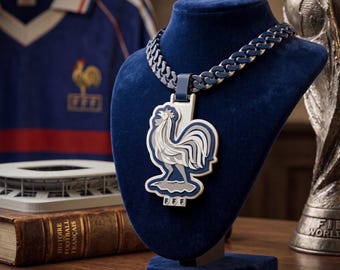 France World Cup FFF Necklace – 3D Printed French Football Fan Pendant | Blue Chain | Mbappe World Cup Necklace