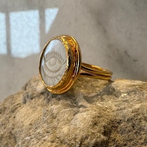 Vergoldeter Mondstein Evil Eye Ring, verstellbarer Boho Schutz Schmuck