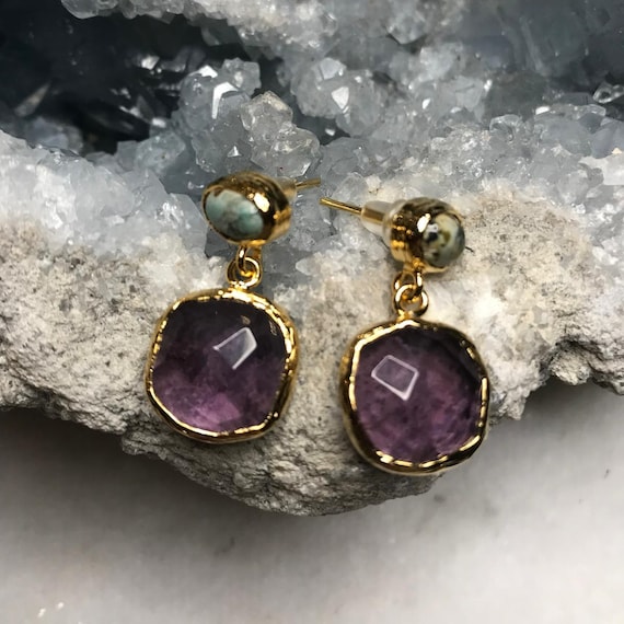New Amethyst Dangle Earrings,Jade and Amethyst Earrings,Minimal Earrings,Handmade,Design Earrings,Jewelry,Gift For Her,Gift For Brithday