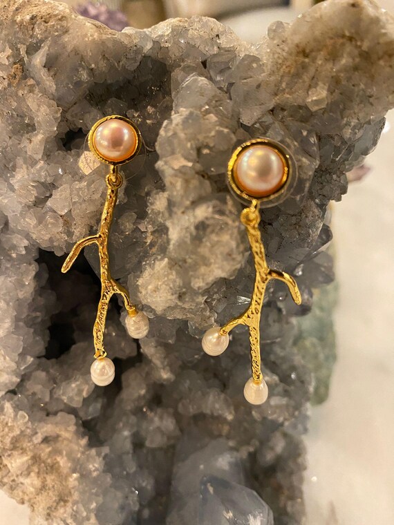 Elegant Handmade Pearl Branch Earrings: Gold-Plated Jewelry Gift for Women, Bridal Accessory