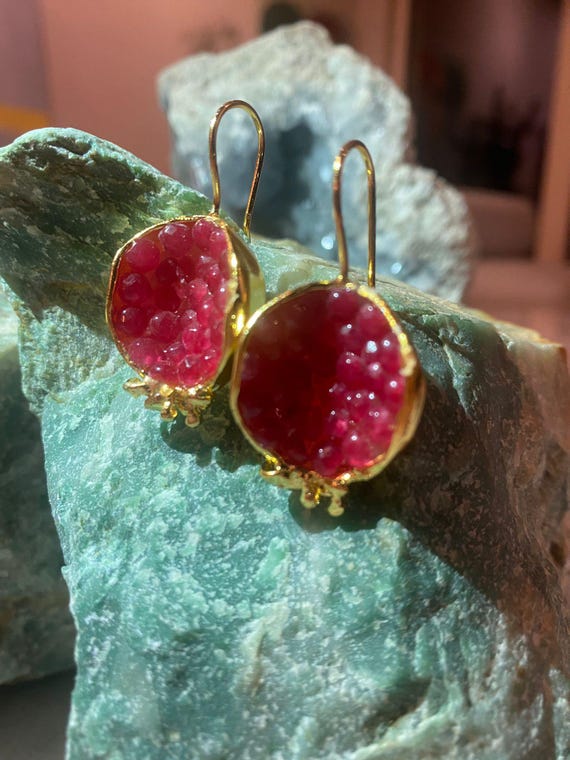 Handcrafted Pomegranate Motif Earrings - Ottoman-Inspired Design for Elegant Occasions