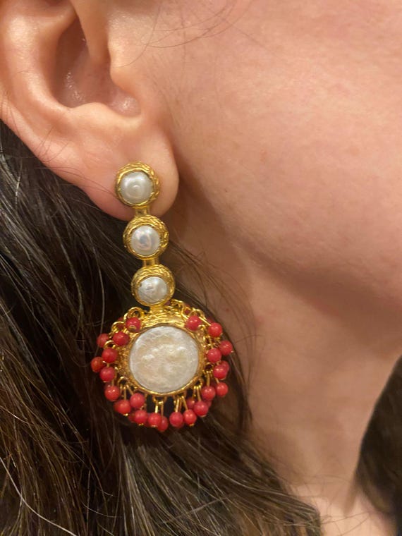 PEARL EARRINGS,Pearl Jewelry,Handmade Earrings, Handmade Jewelry,Coral Earrings,Ottoman Jewelry