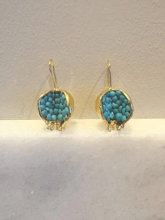 Turquoise Stone Pomegranate Earrings – Symbol of Abundance & Elegance