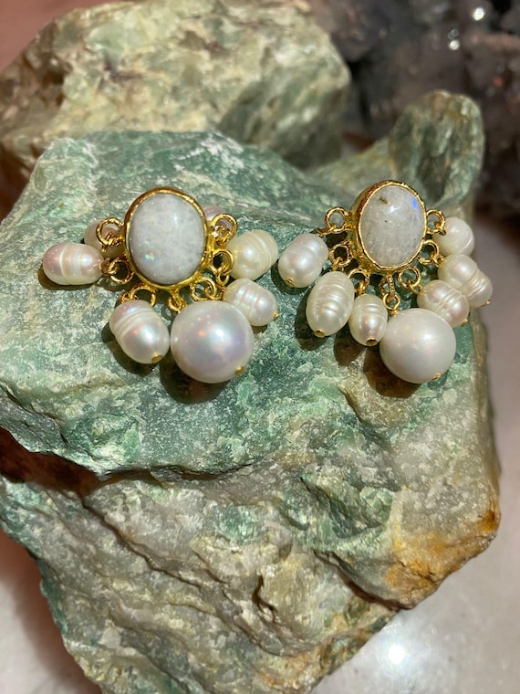 Elegant Handmade Bridal Pearl & Moonstone Earrings - Perfect Wedding Gift for Her