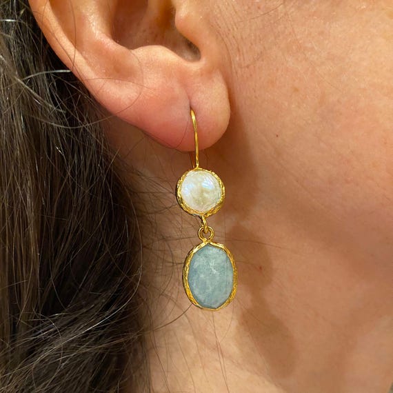 Elegant Pearl Earrings,Drop Pearl, Aquamarine Drop earrings,Britshstone Earrings,Pearl Jewelry,Handmade Earrings,Gift for Her,New Year Gift
